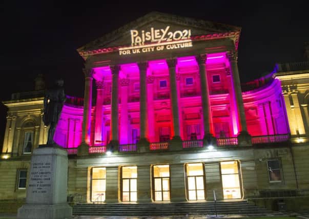 Scottish landmarks illuminate to support Paisley 2021
Pictured Paisley Town Hall