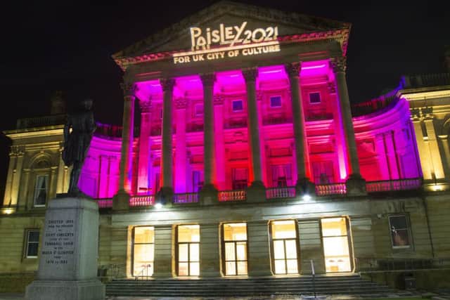Scottish landmarks illuminate to support Paisley 2021Pictured Paisley Town Hall