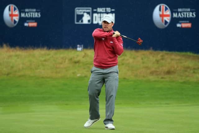 Richie Ramsay reacts after seeing a birdie attempt come up just short at the last in his third-round 65 at Close House in the British Masters. Picture: Getty Images