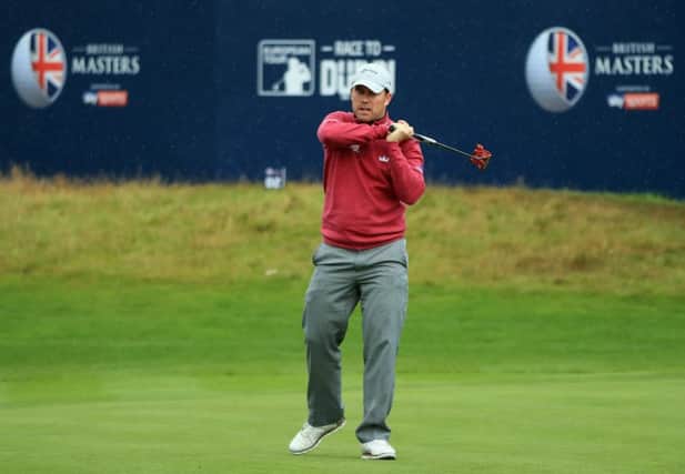 Richie Ramsay reacts after seeing a birdie attempt come up just short at the last in his third-round 65 at Close House in the British Masters. Picture: Getty Images