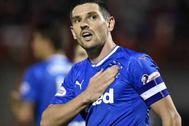 Graham Dorrans celebrates his goal against Hamilton - the former Scotland midfielder has been praised by manager Pedro Caixinha. Picture: SNS Group