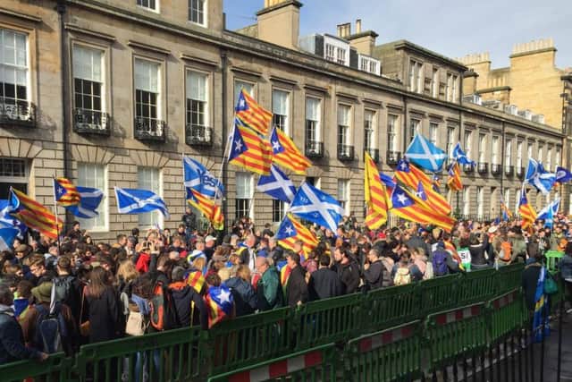 A pro Catalan independence protest outside the Spanish consulate in Edinburgh's West End. Picture: James Delaney