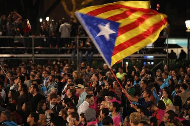 Crowds gather to await the result of the Indepenence Referendum in Barcelona. Picture: Getty Images