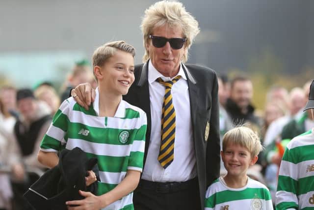Rod Stewart and his children arrive at Parkhead before the Celtic v Hibs game. Picture: Getty Images