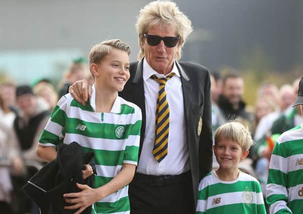 Rod Stewart and his children arrive at Parkhead before the Celtic v Hibs game. Picture: Getty Images