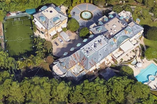 An aerial shot of Rod Stewart's LA mansion. No sign of the Celtic crest on the pitch however. Picture: Google Maps