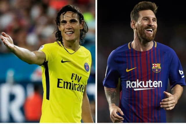 Edinson Cavani, left, and Lionel Messi are the only other players to score a double at Parkhead during Brendan Rodgers' reign. Pictures: Getty Images