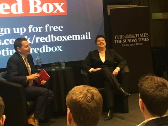 Ruth Davidson being interviewed at the Times Red Box fringe during the Conservative Party conference in Manchester