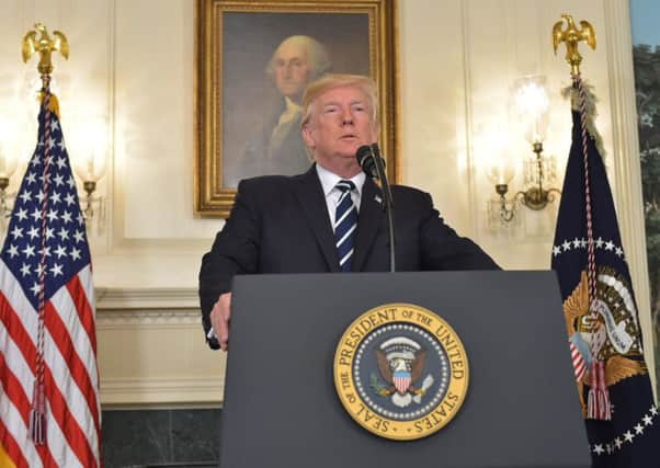 US President Donald Trump delivered a statement on the Las Vegas shooting from the Diplomatic Reception Room of the White House. Picture: AFP/Getty Images