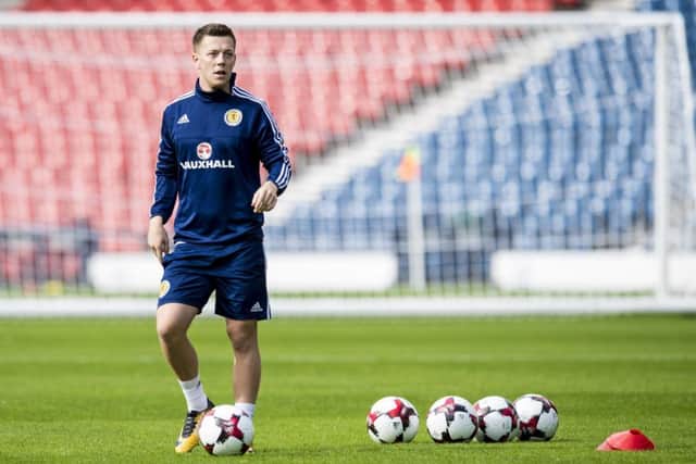 Celtic midfielder Callum McGregor trains with the Scotland squad at Hampden Park. Picture: SNS