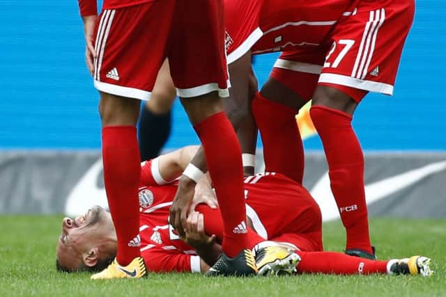 Winger Franck Ribery injured his knee during Bayerns 2-2 Bundesliga darw with Hertha Berlin in the Olympic Stadium. Picture: AFP/Getty