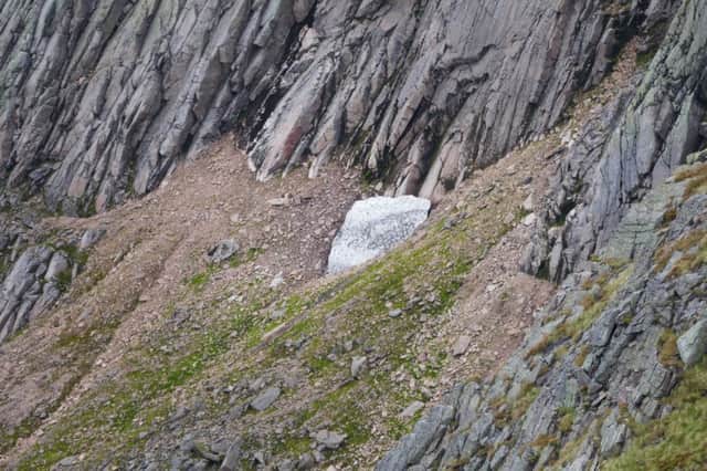 Picture: The patch at Garbh Choire Mor on Braeriach in the Scottish Cairngorms, nicknamed the Sphinx, has now melted, SWNS