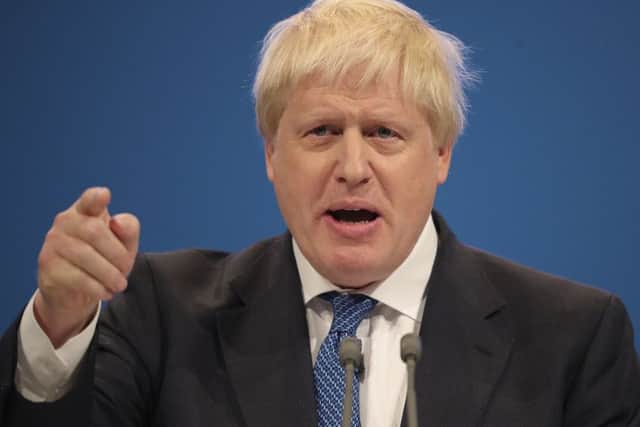 Foreign Secretary Boris Johnson delivers his keynote speech at the Conservative Party conference. Picture: Getty Images