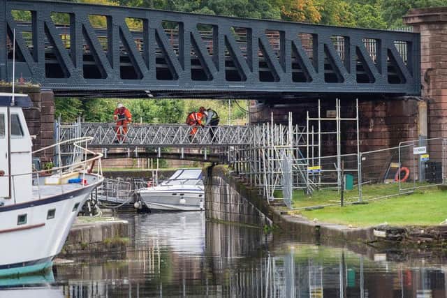 The restored swing bridge at Bowling Harbour at the western end of the Forth & Clyde Canal. Picture: Scottish Canals
