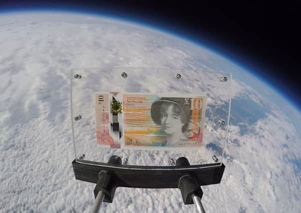 RBS's new ten pound note, featuring Scottish astronomer Mary Somerville, which was sent into space. Picture: RBS