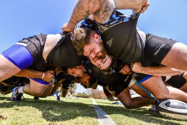 Glasgow Warriors practise scrummaging at Fourways High School in Johannesburg ahead of Friday's Pro14 fixture against Toyota Cheetahs.
Picture: Cornel van Heerden/Sportzpics