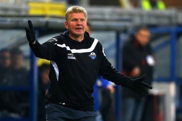 Stefan Effenberg shouts instructions from the touchline as SC Paderborn take on RB Leipzig. Picture: Getty Images