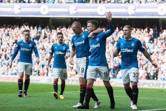Andy Halliday, seen here celebrating a goal against Partick Thistle, has admitted he could leave Ibrox permanently. Picture: John Devlin