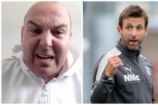 Gordon Sawers, left, launched a tirade at Neil McCann during the match before labelling him a 'f***ing wee tadger' in a video posted the following day. Picture: Contributed/SNS Group