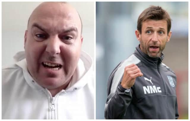 Gordon Sawers, left, launched a tirade at Neil McCann during the match before labelling him a 'f***ing wee tadger' in a video posted the following day. Picture: Contributed/SNS Group