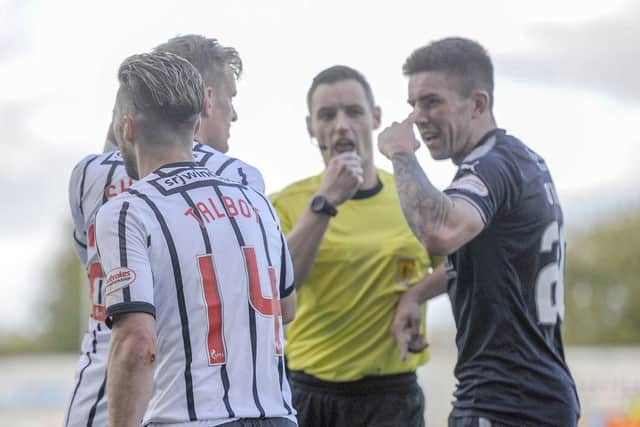 O'Hara and Shiels clashed after a foul by the Dunfermline forward on the Bairns youngster. Picture Michael Gillen.