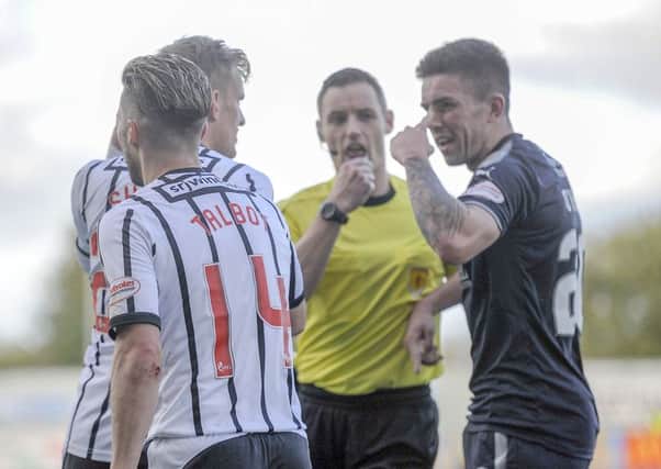 O'Hara and Shiels clashed after a foul by the Dunfermline forward on the Bairns youngster. Picture Michael Gillen.