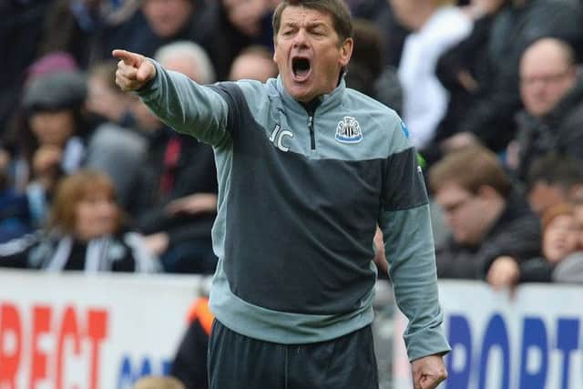 John Carver barks instructions from the touchline during a spell as interim boss of Newcastle United. Picture: Getty Images