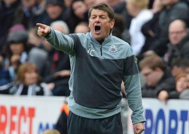 John Carver barks instructions from the touchline during a spell as interim boss of Newcastle United. Picture: Getty Images