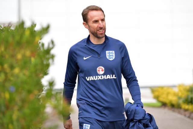 Gareth Southgate attends an England training session in Enfield. Picture: AFP/Getty Images