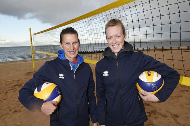 Mel Coutts, left, and Lynne Beattie at Portobello beach before heading to Azerbaijan for a European Tour event.  Photograph: Greg Macvean