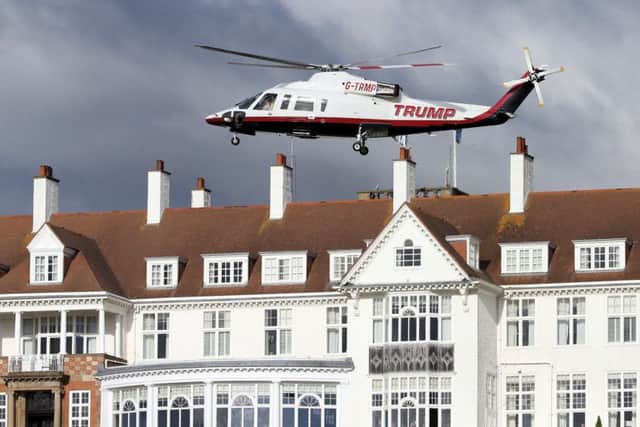 A helicopter owned by Donald Trump departs from the Turnberry golf course in Turnberry, Scotland. Picture: Getty