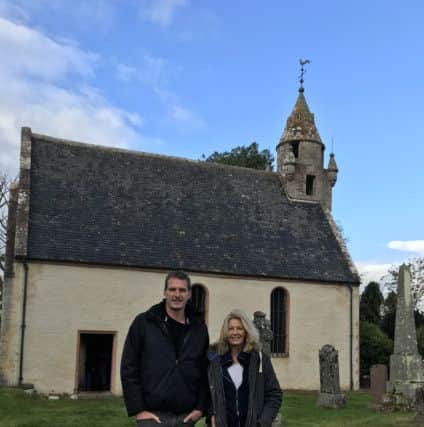 Sarah Fraser with broadcaster Dan Snow at Wardlaw Mausoleum for the exhumation. PIC: Contributed.
