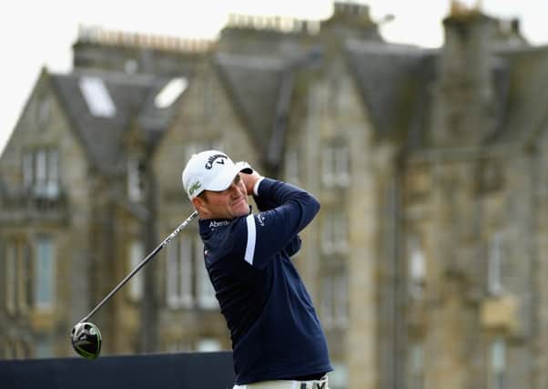 Marc Warren tees off on the second hole during the final round of the Dunhill Links Championship at the Old Course. Picture: Ross Kinnaird/Getty Images