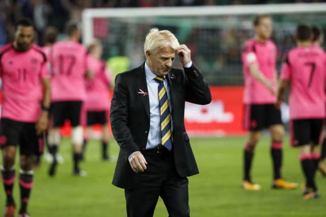 Head coach Gordon Strachan looks dejected after Scotland's draw with Slovenia. Picture: Getty