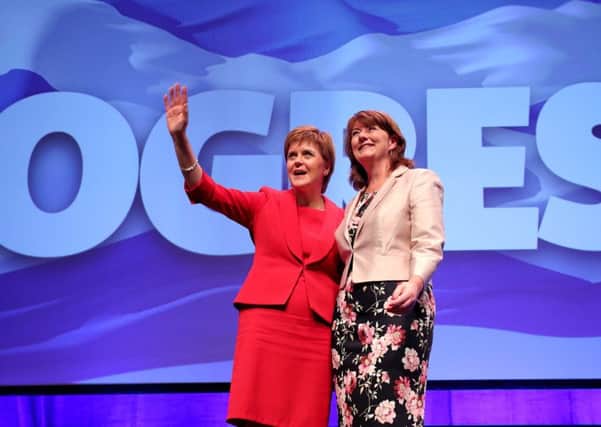 First Minister Nicola Sturgeon (left) and Plaid Cymru leader Leanne Wood at the Scottish National Party conference at the SEC Centre in Glasgow. Picture: Jane Barlow/PA Wire