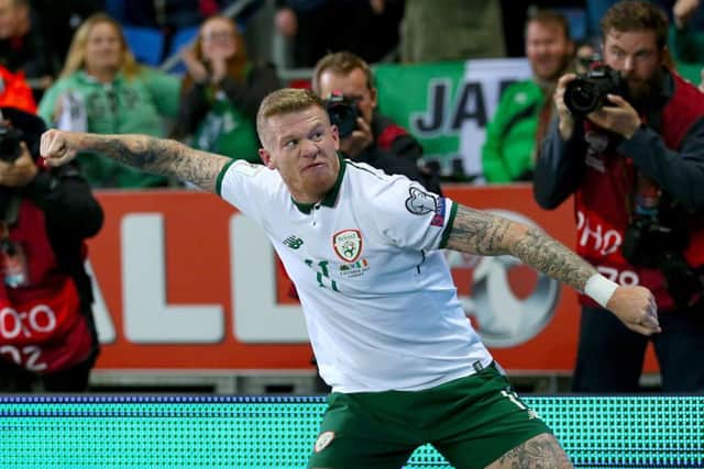 Republic of Ireland's James McClean celebrates scoring against Wales. Picture: Nigel French/PA Wire