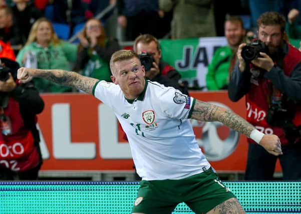 Republic of Ireland's James McClean celebrates scoring against Wales. Picture: Nigel French/PA Wire