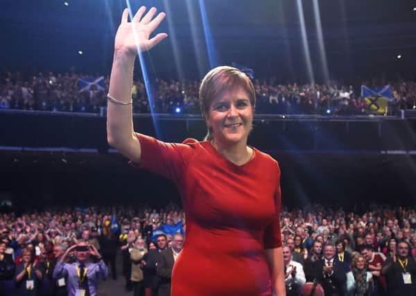 Scotland's First Minister Nicola Sturgeon receives a standing ovation after speaking on the final day of the Scottish National Party (SNP) annual conference. Pic: Getty Images