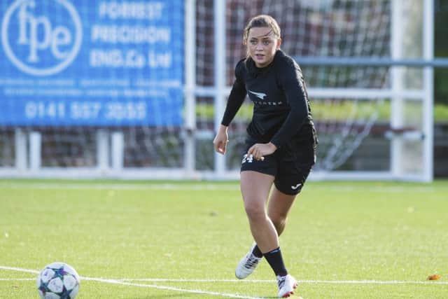 Glasgow City's Katy McCabe gets a feel for the Champions League ball in training at Petershill. Picture: Paul Devlin/SNS