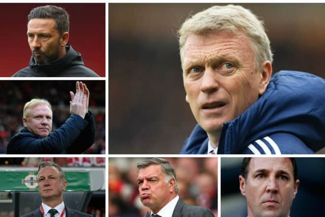 David Moyes, main, is one contender while Derek McInnes, Alex McLeish, Michael O'Neill, Sam Allardyce and Malky Mackay have all been linked. Pictures: Getty Images