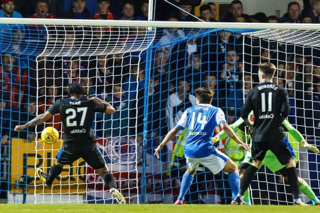 Carlos Pena scores to make it 1-0 Rangers. Picture: SNS