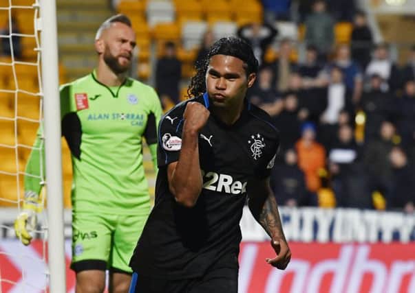 Rangers' Carlos Pena celebrates his second goal to make it 2-0. Picture: SNS