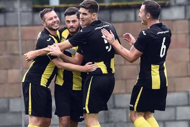 Lothian Thistle Hutchison Vale  celebrate their win over Stirling Albion. Picture: Lisa Ferguson