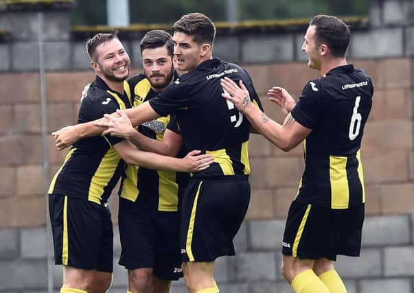Lothian Thistle Hutchison Vale celebrate their win over Stirling Albion. Picture: Lisa Ferguson