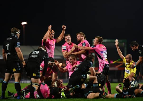 Sam Simmonds' late try for Exeter completed a disappointing day for Glasgow Warriors. Picture: Getty.