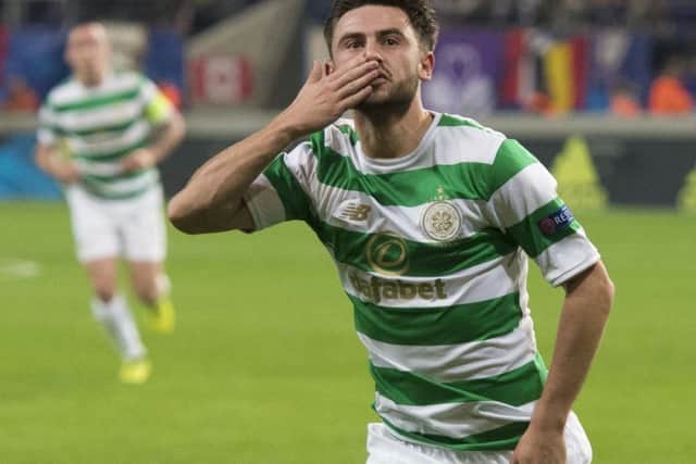 Patrick Roberts celebrates making it 2-0 for Celtic against Anderlecht.