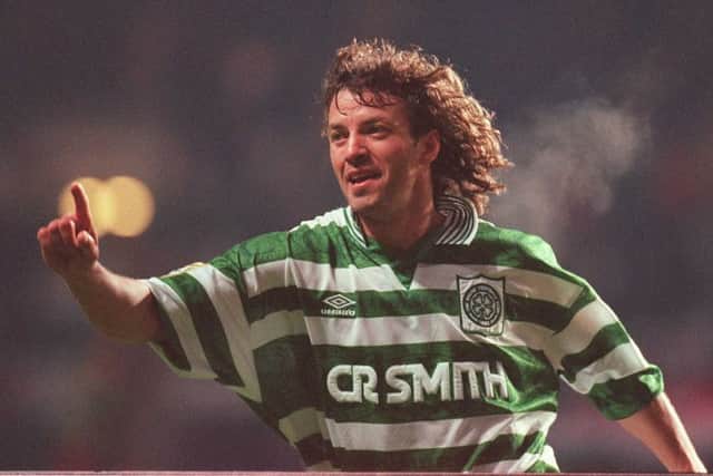 Jorge Cadete celebrates a goal for Celtic. Picture: TSPL