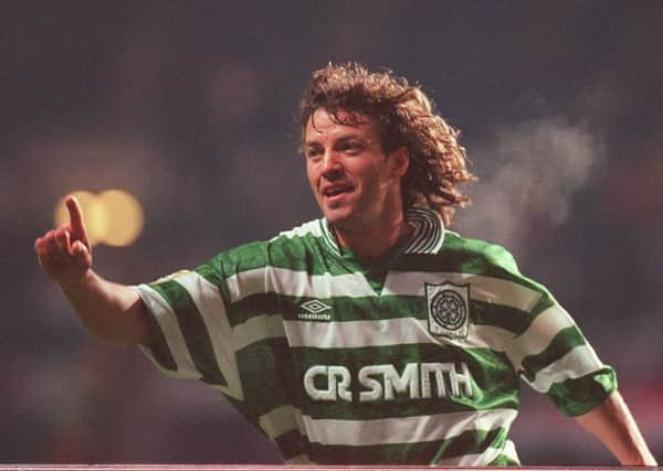 Jorge Cadete celebrates a goal for Celtic. Picture: TSPL