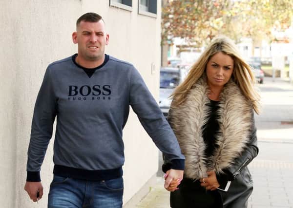 Danielle Hirst, 28 and Craig Smith, 31, who had sex at a Dominos Pizza restaurant arrive at Scarborough Magistrates Court. Picture: SWNS
