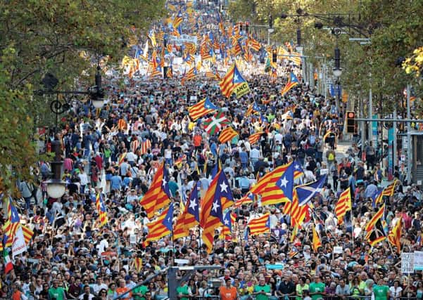 Catalan protesters demonstrate in Barcelona. Picture: Sean Gallup/Getty